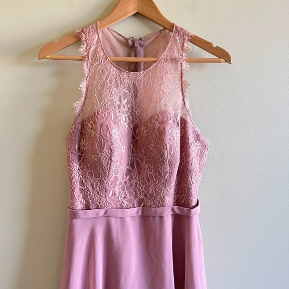 Azazie Pink Lace Halter Top Sleeveless Bridesmaid Dress Knee‎ Length Size… - Picture 2 of 8